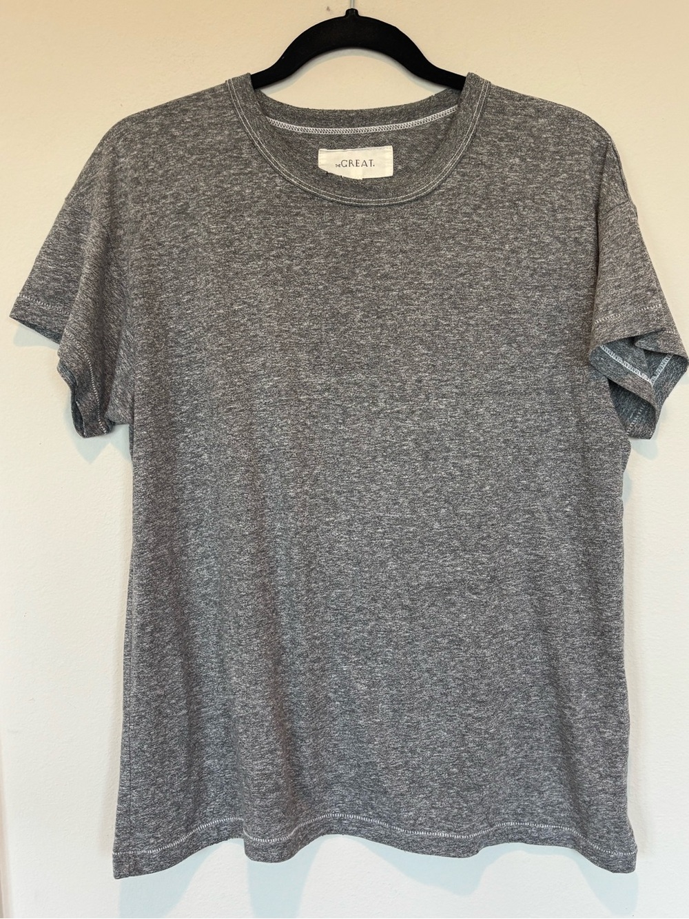 THE GREAT. Gray Heather Classic Boxy Cut Crew Tee